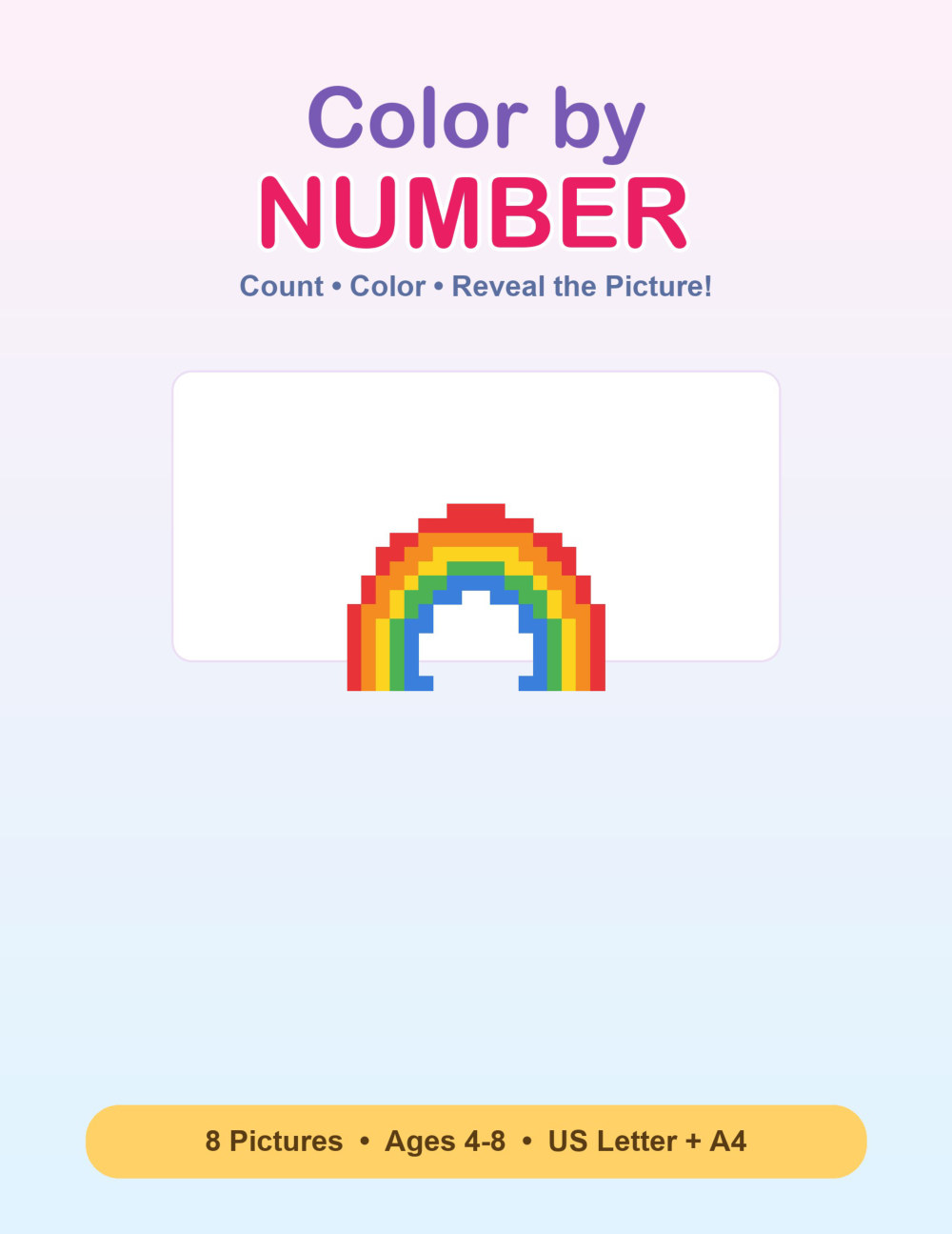 Color by Number cover &mdash; a real preview of the printable pages, ages 4-8.