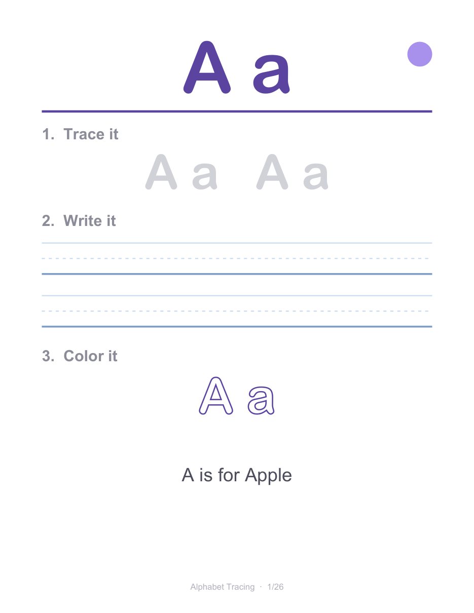 Real page 3 of 30 from the Alphabet Tracing A-Z workbook.