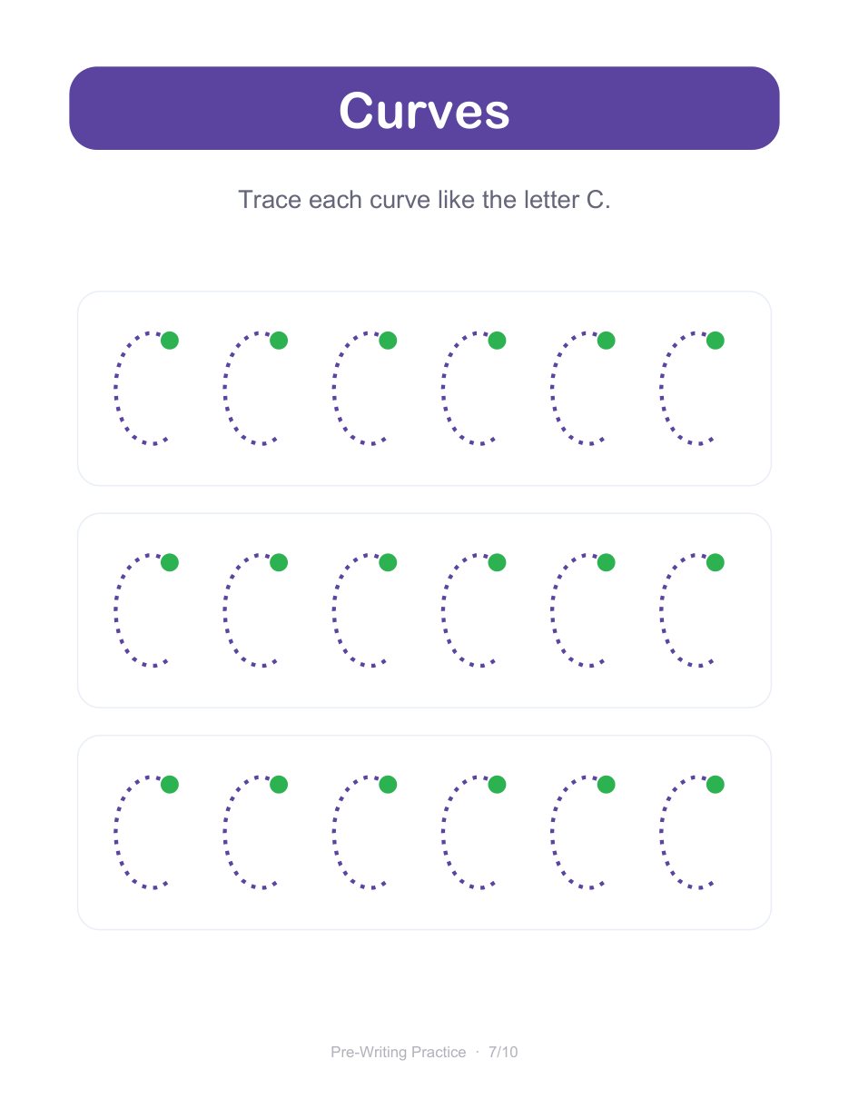 Real page 9 of 14 from the Pre-Writing Practice workbook.