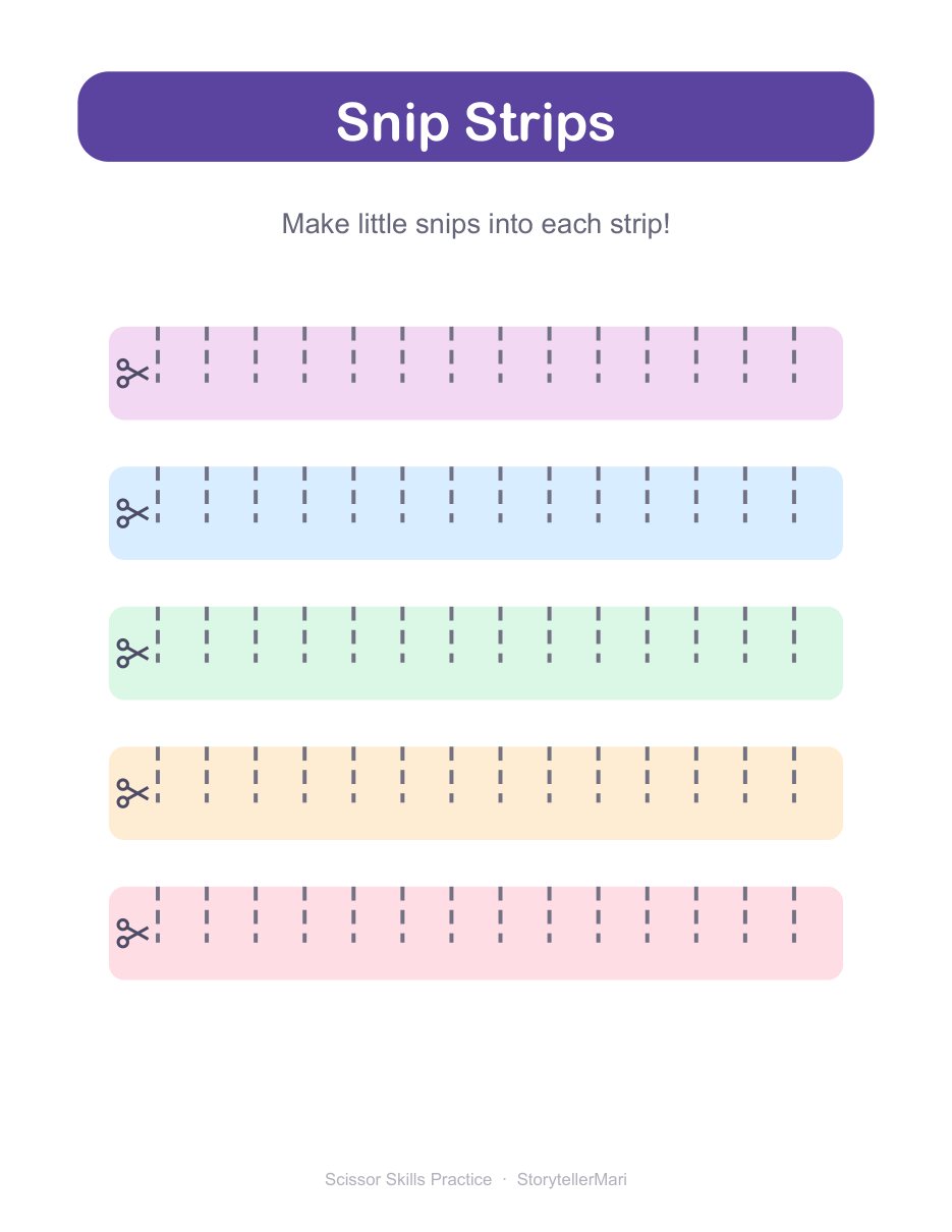Real page 3 of 12 from the Scissor Skills workbook.