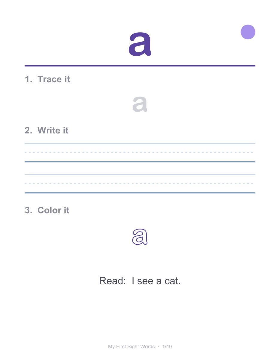 Real page 3 of 44 from the My First Sight Words workbook.