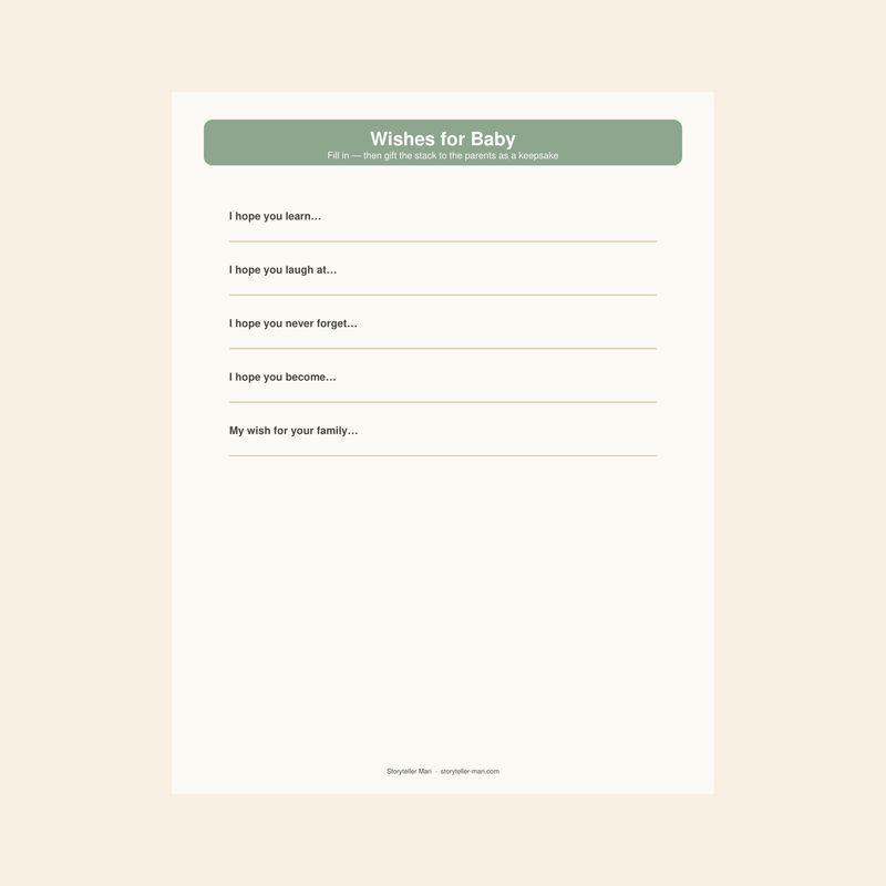 Wishes for Baby printable page — sage and gold